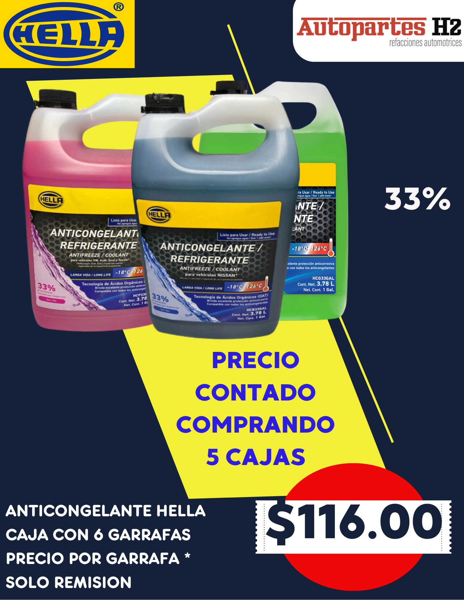 ANTICONGELANTE HELLA ROSA 3.7L GARRAFA